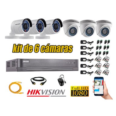 KIT 6 CÁMARA SEGURIDAD HIKVISION FULL HD 1080P + CABLE HDMI