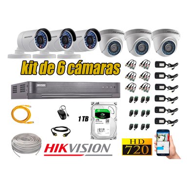 KIT 6 CÁMARA SEGURIDAD HIKVISION 720P + DISCO DURO COMPLETO 1 TB