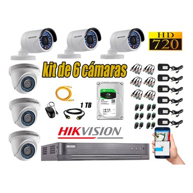 KIT 6 CÁMARA SEGURIDAD HIKVISION 720P + DISCO DURO 1 TB