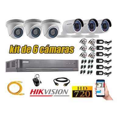 KIT 6 CÁMARA SEGURIDAD HIKVISION HD 720P + CABLE HDMI