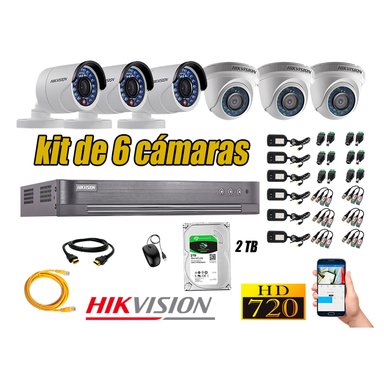 KIT 6 CÁMARA SEGURIDAD HIKVISION 720P + DISCO DURO 2 TB