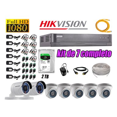 KIT 7 CÁMARA SEGURIDAD HIKVISION FULL HD 1080P + DISCO DURO COMPLETO 2 TB