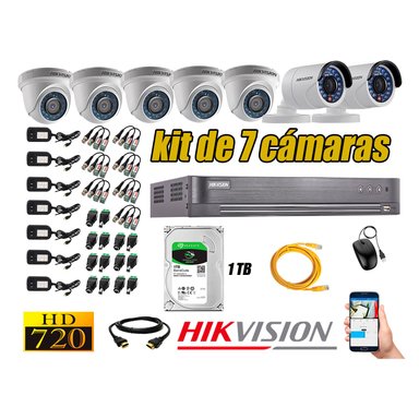 KIT 7 CÁMARA SEGURIDAD HIKVISION 720P + DISCO DURO 1 TB
