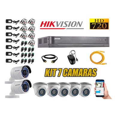 KIT 7 CÁMARA SEGURIDAD HIKVISION HD 720P + CABLE HDMI
