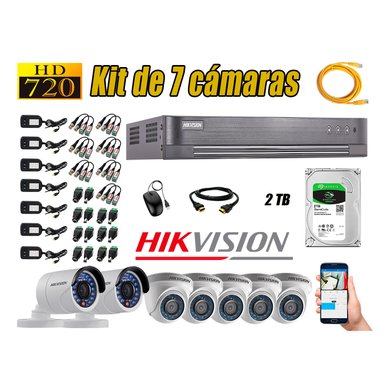 KIT 7 CÁMARA SEGURIDAD HIKVISION 720P + DISCO DURO 2 TB