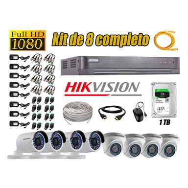 KIT 8 CÁMARA SEGURIDAD HIKVISION FULL HD 1080P + DISCO DURO COMPLETO 1 TB