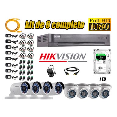 KIT 8 CÁMARA SEGURIDAD HIKVISION FULL HD 1080P + DISCO DURO 1 TB