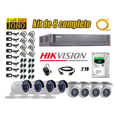 KIT 8 CÁMARA SEGURIDAD HIKVISION FULL HD 1080P + DISCO DURO 2 TB