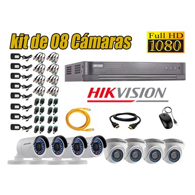KIT 8 CÁMARA SEGURIDAD HIKVISION FULL HD 1080P + CABLE HDMI