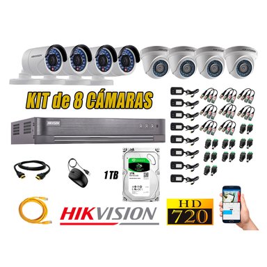KIT 8 CÁMARA SEGURIDAD HIKVISION 720P + DISCO DURO 1 TB