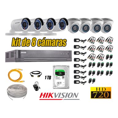 KIT 8 CÁMARA SEGURIDAD HIKVISION 720P + DISCO DURO COMPLETO 1 TB