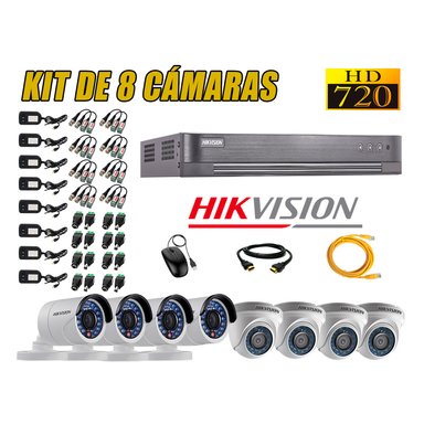 KIT 8 CÁMARA SEGURIDAD HIKVISION HD 720P + CABLE HDMI
