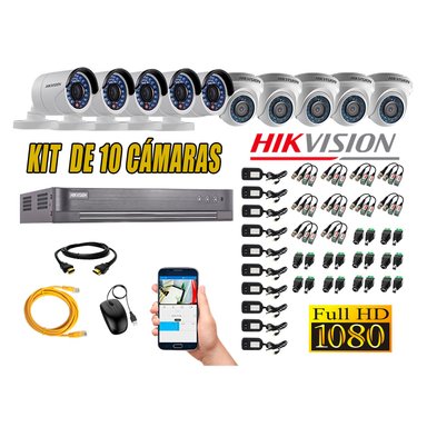 KIT 10 CÁMARA SEGURIDAD HIKVISION FULL HD 1080P + CABLE HDMI
