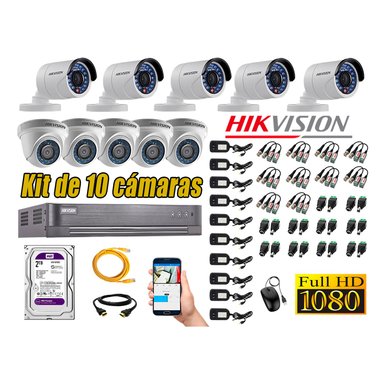 KIT 10 CÁMARA SEGURIDAD HIKVISION FULL HD 1080P + DISCO DURO 2 TB