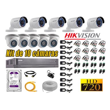 KIT 10 CÁMARA SEGURIDAD HIKVISION 720P + DISCO DURO COMPLETO 1 TB