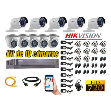 KIT 10 CÁMARA SEGURIDAD HIKVISION HD 720P + CABLE HDMI