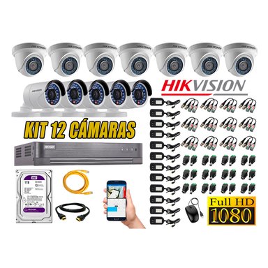 KIT 12 CÁMARA SEGURIDAD HIKVISION FULL HD 1080P + DISCO DURO 1 TB