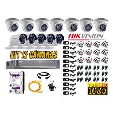 KIT 12 CÁMARA SEGURIDAD HIKVISION FULL HD 1080P + DISCO DURO 2 TB