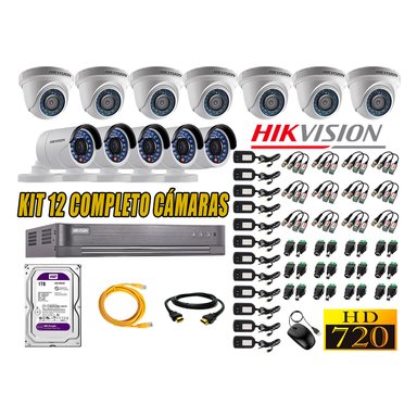 KIT 12 CÁMARA SEGURIDAD HIKVISION 720P + DISCO DURO 1 TB