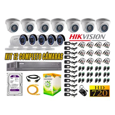 KIT 12 CÁMARA SEGURIDAD HIKVISION 720P + DISCO DURO COMPLETO 1 TB