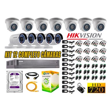KIT 12 CÁMARA SEGURIDAD HIKVISION 720P + DISCO DURO COMPLETO 2 TB