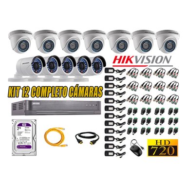 KIT 12 CÁMARA SEGURIDAD HIKVISION 720P + DISCO DURO 2 TB