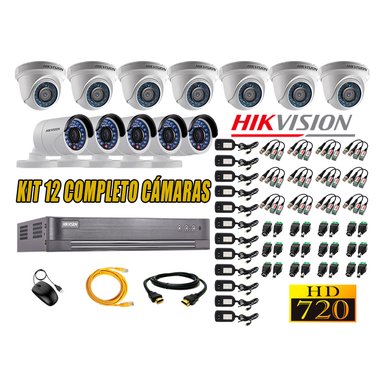 KIT 12 CÁMARA SEGURIDAD HIKVISION HD 720P + CABLE HDMI