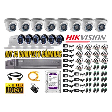 KIT 14 CÁMARA SEGURIDAD HIKVISION FULL HD 1080P + DISCO DURO 1 TB
