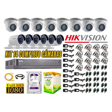 KIT 14 CÁMARA SEGURIDAD HIKVISION FULL HD 1080P + DISCO DURO COMPLETO 2 TB