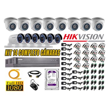 KIT 14 CÁMARA SEGURIDAD HIKVISION FULL HD 1080P + DISCO DURO 2 TB