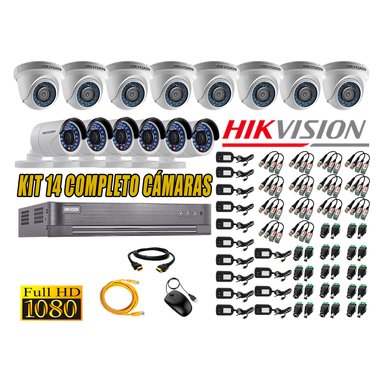 KIT 14 CÁMARA SEGURIDAD HIKVISION FULL HD 1080P + CABLE HDMI