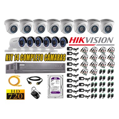 KIT 14 CÁMARA SEGURIDAD HIKVISION 720P + DISCO DURO 2 TB