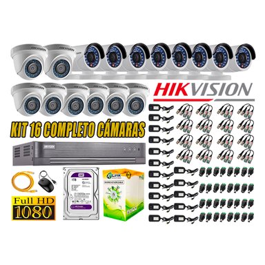 KIT 16 CÁMARA SEGURIDAD HIKVISION FULL HD 1080P + DISCO DURO COMPLETO 1 TB