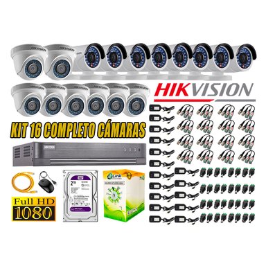 KIT 16 CÁMARA SEGURIDAD HIKVISION FULL HD 1080P + DISCO DURO COMPLETO 2 TB