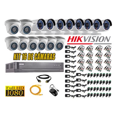 KIT 16 CÁMARA SEGURIDAD HIKVISION FULL HD 1080P + CABLE HDMI