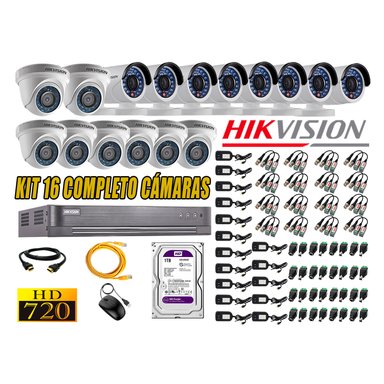 KIT 16 CÁMARA SEGURIDAD HIKVISION 720P + DISCO DURO 1 TB
