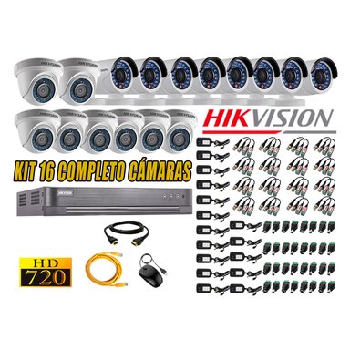 KIT 16 CÁMARA SEGURIDAD HIKVISION HD 720P + CABLE HDMI