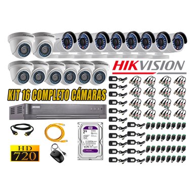 KIT 16 CÁMARA SEGURIDAD HIKVISION 720P + DISCO DURO 2 TB