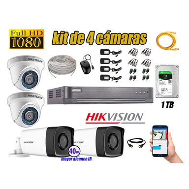KIT 4 CÁMARA SEGURIDAD HIKVISION IT3F FULL HD 1080P + DISCO MAYOR ALCANCE 1 TB
