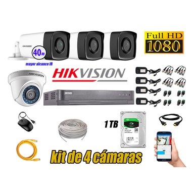 KIT 4 CÁMARA SEGURIDAD HIKVISION IT3F FULL HD 1080P + DISCO MAYOR ALCANCE 1 TB