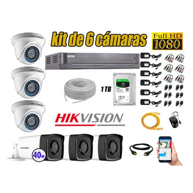 KIT 6 CÁMARA SEGURIDAD HIKVISION IT3F FULL HD 1080P + DISCO MAYOR ALCANCE 1 TB