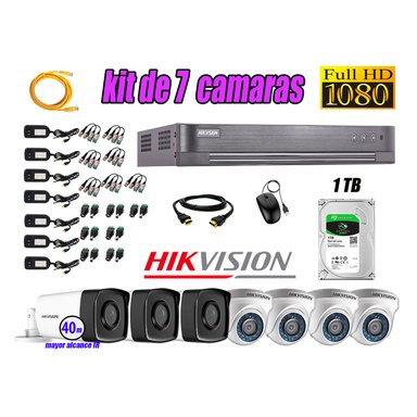 CÁMARAS SEGURIDAD HIKVISION KIT 7 FULL HD 1080P + DISCO 1TB MAYOR ALCANCE VISIÓN COLOR HIBRIDO