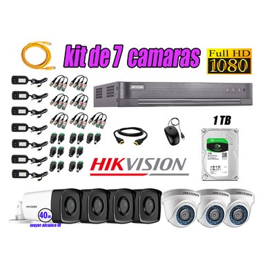 CÁMARAS SEGURIDAD HIKVISION KIT 7 FULL HD 1080P + DISCO 1TB MAYOR ALCANCE VISIÓN COLOR HIBRIDO