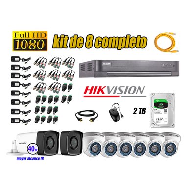 CÁMARAS SEGURIDAD HIKVISION KIT 8 FULL HD 1080P + DISCO 2TB MAYOR ALCANCE VISIÓN COLOR HIBRIDO