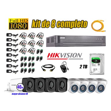 CÁMARAS SEGURIDAD HIKVISION KIT 8 FULL HD 1080P + DISCO 2TB MAYOR ALCANCE VISIÓN COLOR HIBRIDO