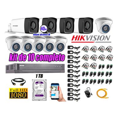 CÁMARAS SEGURIDAD HIKVISION KIT 10 FULL HD 1080P + DISCO 1TB MAYOR ALCANCE VISIÓN COLOR HIBRIDO