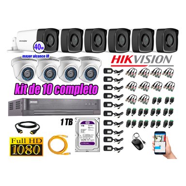 CÁMARAS SEGURIDAD HIKVISION KIT 10 FULL HD 1080P + DISCO 1TB MAYOR ALCANCE VISIÓN COLOR HIBRIDO