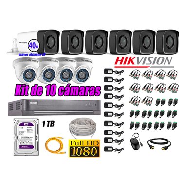 KIT 10 CÁMARA SEGURIDAD HIKVISION IT3F FULL HD 1080P + DISCO MAYOR ALCANCE 1 TB
