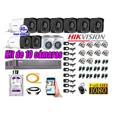 CÁMARAS SEGURIDAD HIKVISION KIT 10 FULL HD 1080P + DISCO 1TB MAYOR ALCANCE VISIÓN COLOR HIBRIDO