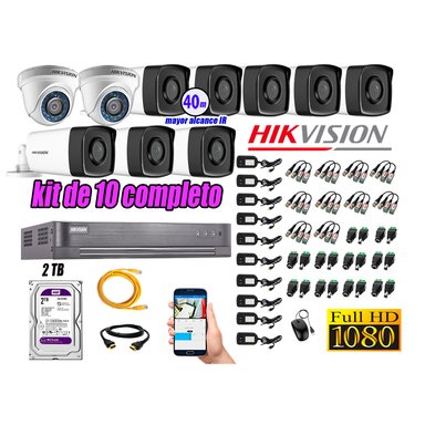 CÁMARAS SEGURIDAD HIKVISION KIT 10 FULL HD 1080P + DISCO 2TB MAYOR ALCANCE VISIÓN COLOR HIBRIDO